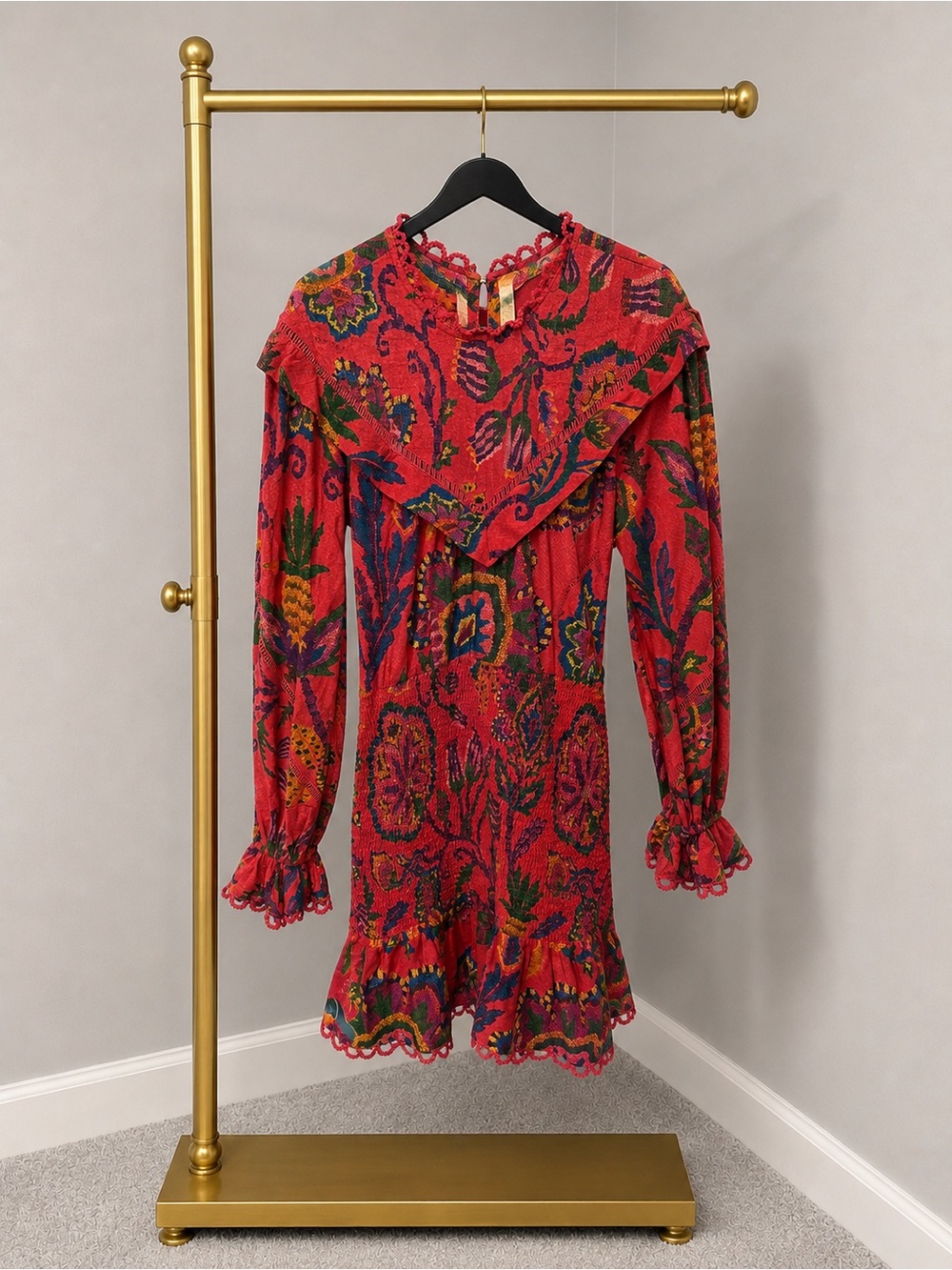 FARM Rio Red Multicolor Floral Ruffle Dress - Picture 1 of 3
